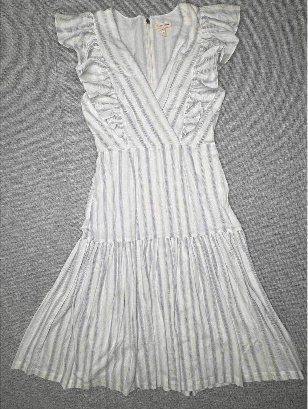 Rebecca Taylor Blue White Stripe Ruffle Midi Sundress Size L